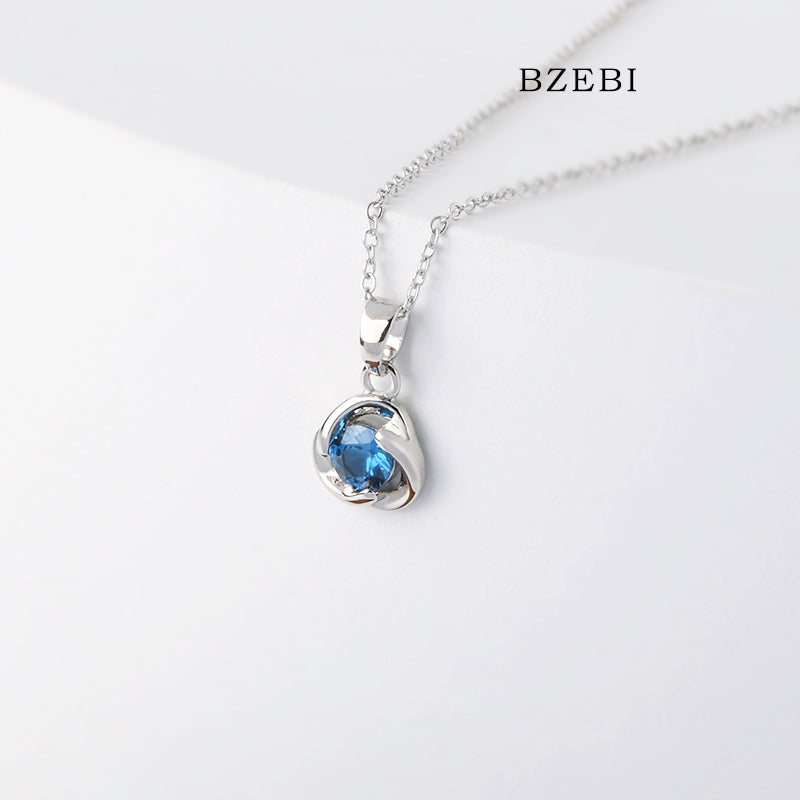 BZEBI 18k Gold Plated Cubic Zirconia Blue Zircon  Necklace for Women with Box