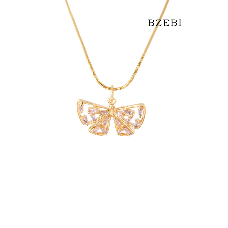 BZEBI 18k Gold Plated Cubic Zirconia ladies freedom butterfly Necklace for Women with Box