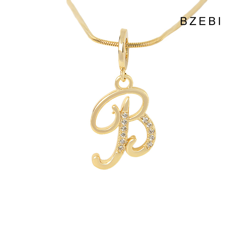 BZEBI 18K Gold Cubic Zirconia Letter B Pendant Necklace