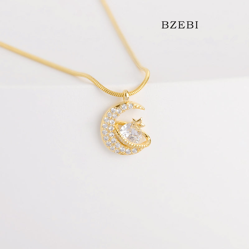 BZEBI 18k Zircon inlaid Mini Star Necklace