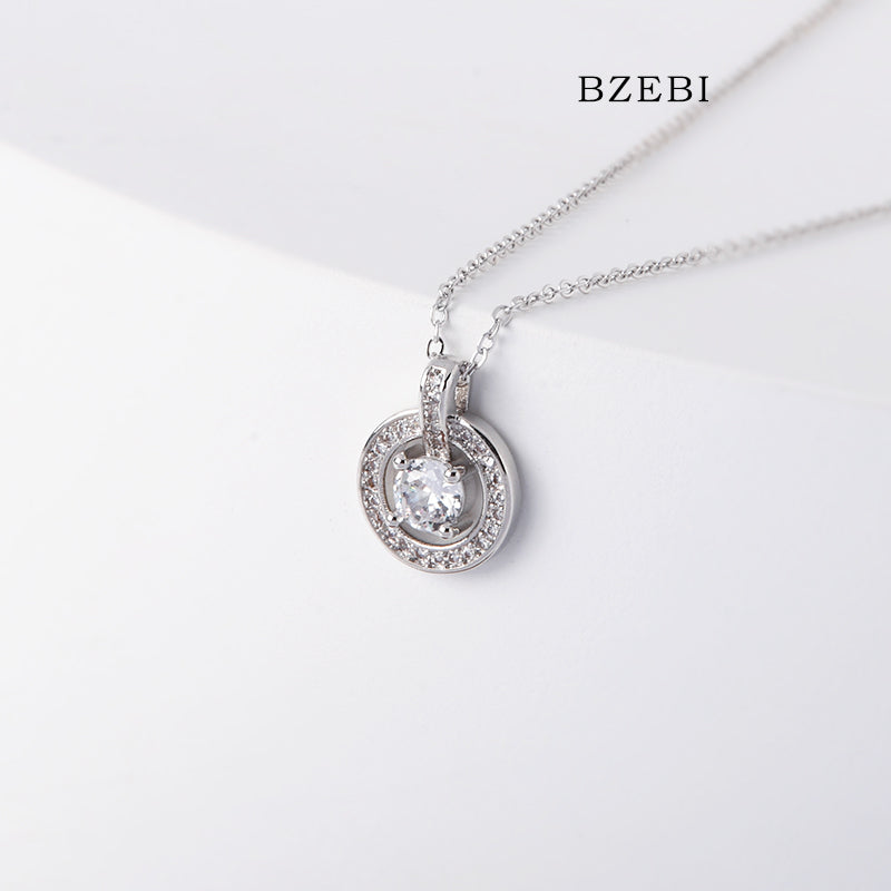 BZEBI 18k Gold Plated Cubic Zirconia Round Zircon Necklace for Women with Box