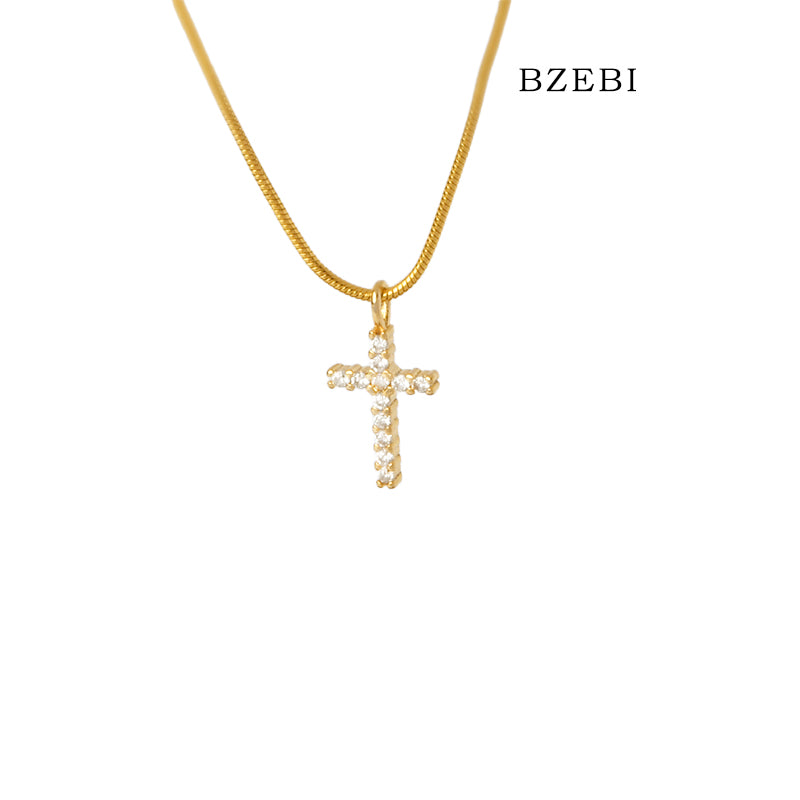 BZEBI 18k Gold Plated Cubic Zirconia Cross Necklace Necklace for Women with Box