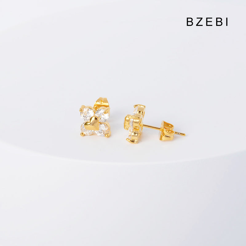 BZEBI 14k Love Flower Fashion Design Girl Earrings