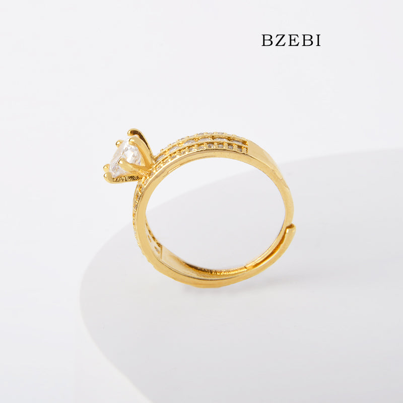 BZEBI 18k Gold Plated Cubic Zirconia three-layer diamond ring for Rings for Women with Box