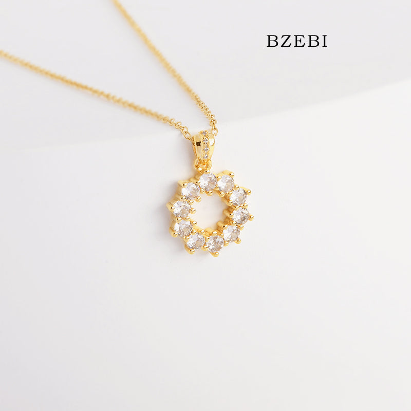 BZEBI 18k Gold Plated Cubic Zirconia Ring Necklace for Women with Box