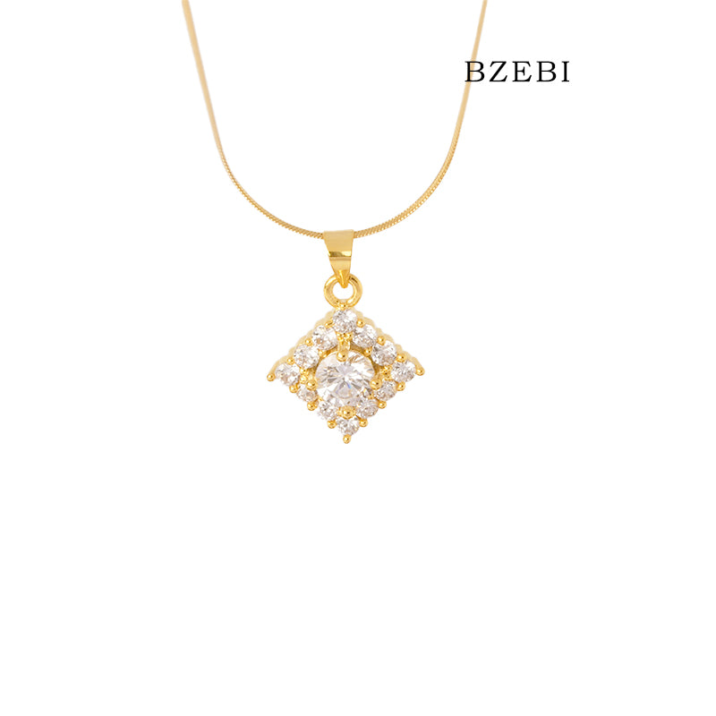 BZEBI 14K gold-plated cubic zirconia simple square necklace