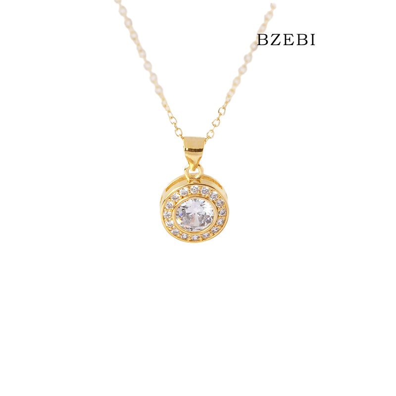 BZEBI 18k Gold Plated Cubic Zirconia Dream Ball Necklace for Women with Box