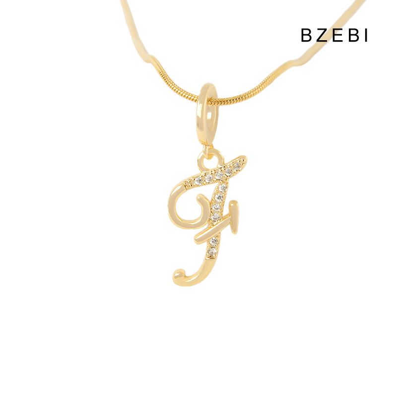 BZEBI 18K Gold Cubic Zirconia Letter F Pendant Necklace