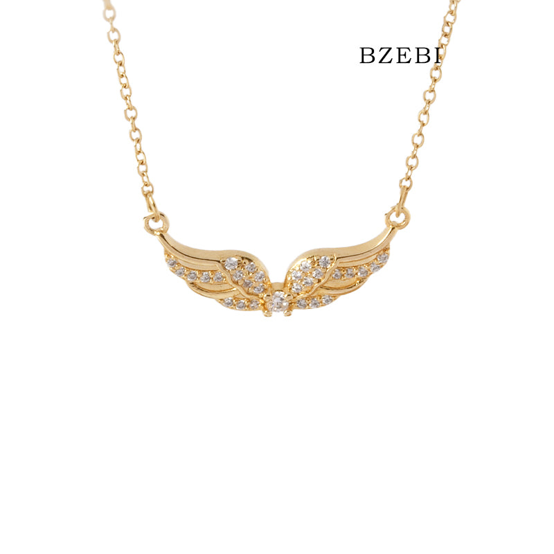 BZEBI 18k Gold Plated Cubic Zirconia Angel Wings  Necklace for Women with Box