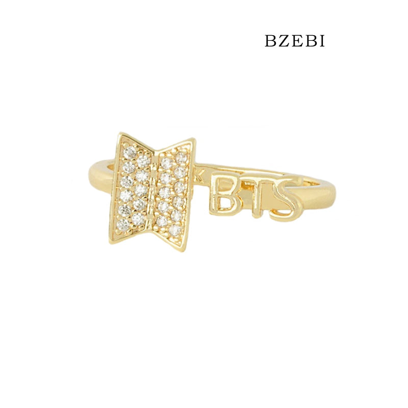 BZEBI 18K fashion gold-plated chain K-pop K-pop music BTS women's ring accessories