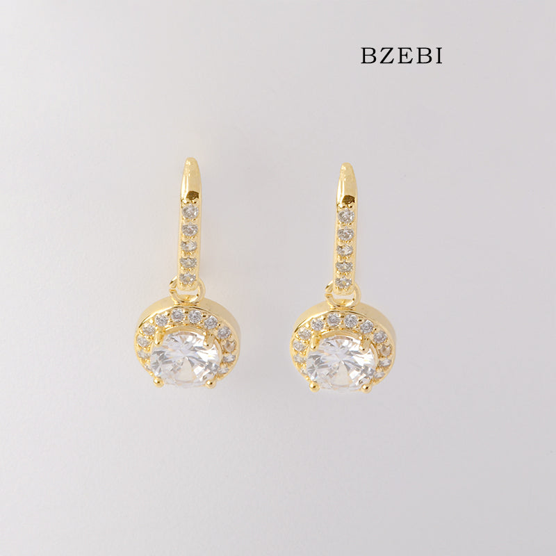 BZEBI 18k Gold Plated Cubic Zirconia medium and long Stud Earrings for Women with Box