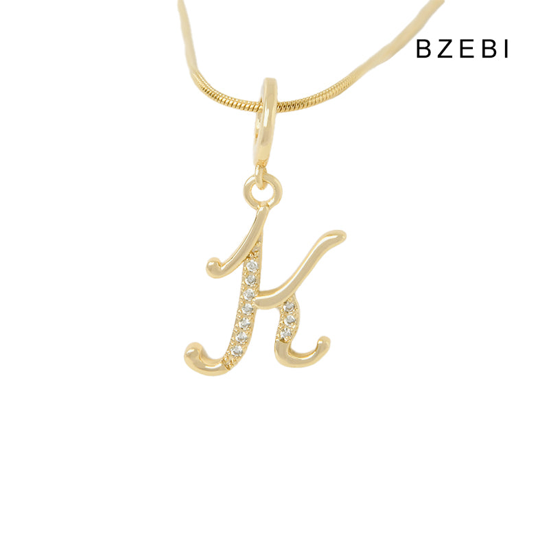 BZEBI 18K Gold Cubic Zirconia Letter K Pendant Necklace