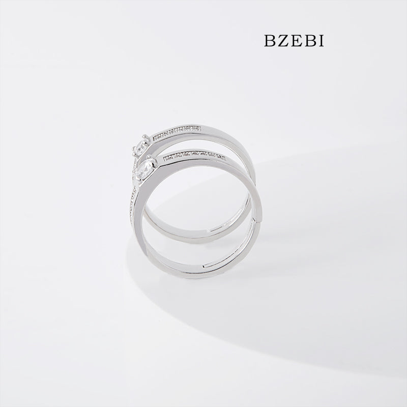 BZEBI 18k Gold Plated Cubic Zirconia eachother Rings for Women with Box