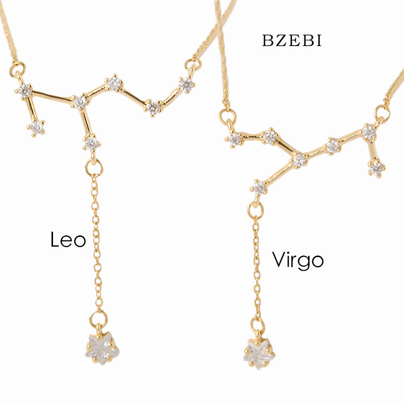 BZEBI 18k Gold Plated Cubic Zirconia Constellation English necklace girl for Women with Box