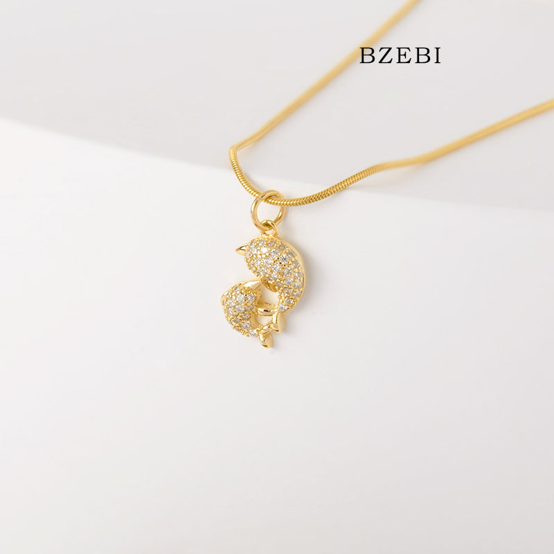 BZEBI 18k Gold Plated Cubic Zirconia Gold Plated Pisces Playful Necklace for Women with Box