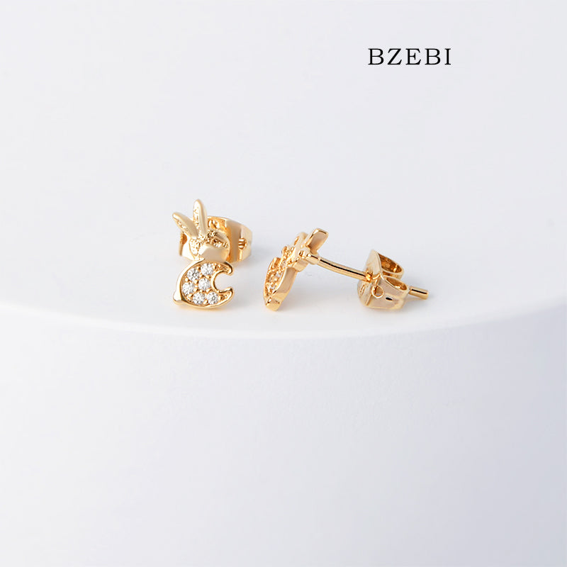 BZEBI 18k Gold Plated Cubic Zirconia Rabbit Stud Earrings for Women with Box