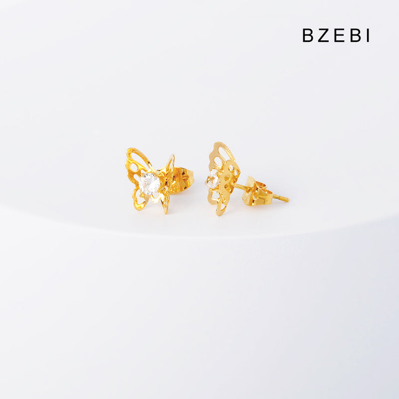 BZEBI 14k butterfly hollow earrings niche design fashion