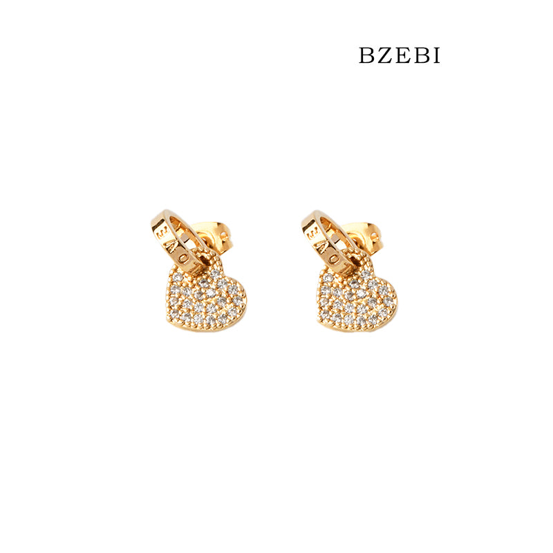 BZEBI 18k Gold Plated Cubic Zirconia Heart LOVE Stud Earrings for Women with Box