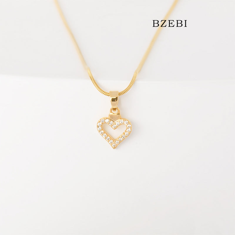 BZEBI 18k Gold Plated Cubic Zirconia gold-plated love Necklace for Women with Box