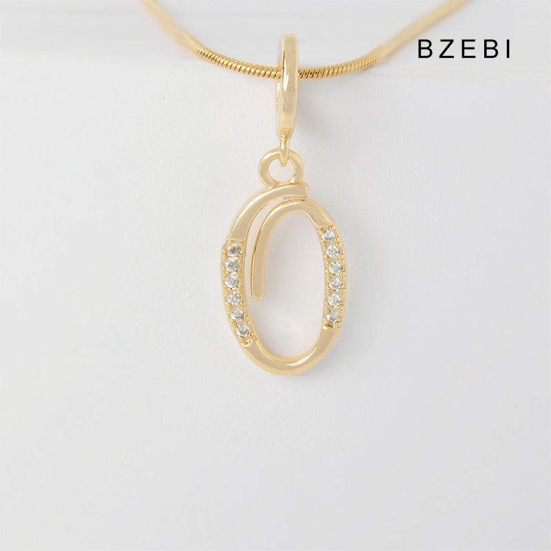 BZEBI 18K Gold Cubic Zirconia Letter O Pendant Necklace