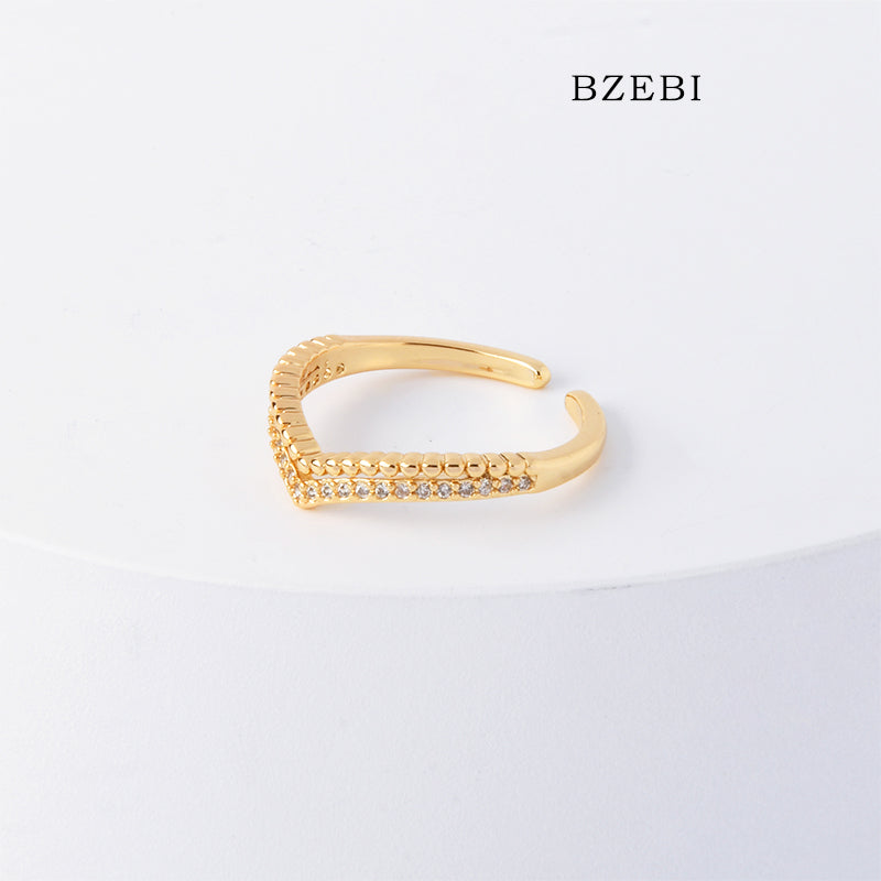 BZEBI 18k Gold Plated Cubic Zirconia V Rings for Women with Box