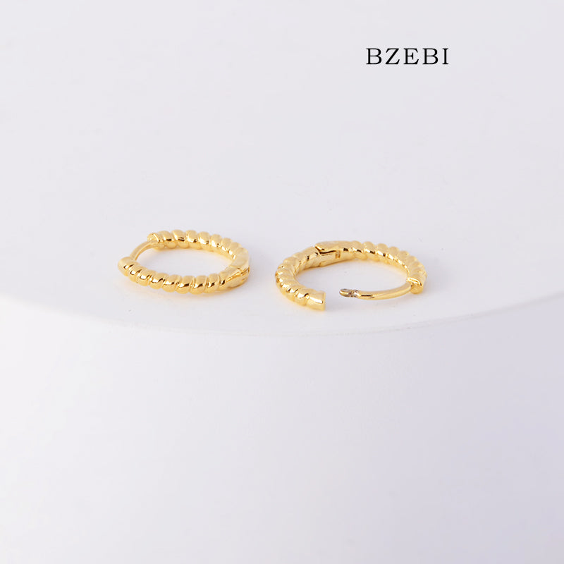 BZEBI 18k Gold Plated Cubic Zirconia Open Buckle Stud Earrings for Women with Box