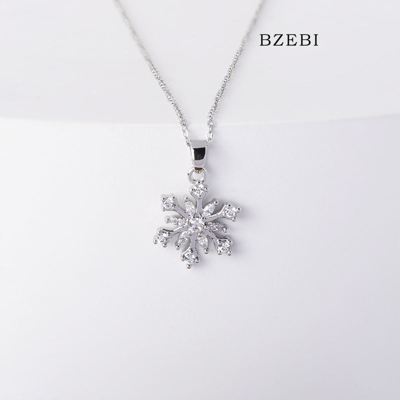 BZEBI 18k Gold Plated Cubic Zirconia Frozen Snowflake Necklace for Women with Box