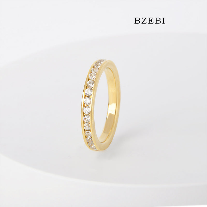 BZEBI 18k Gold Plated Cubic Zirconia Simple Fashion Rings for Women with Box