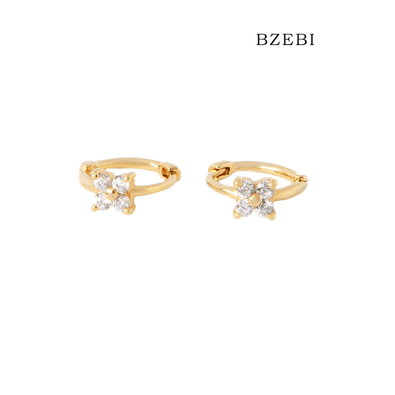 BZEBI 18k Gold Plated Cubic Zirconia Flower pattern Stud Earrings for Women with Box