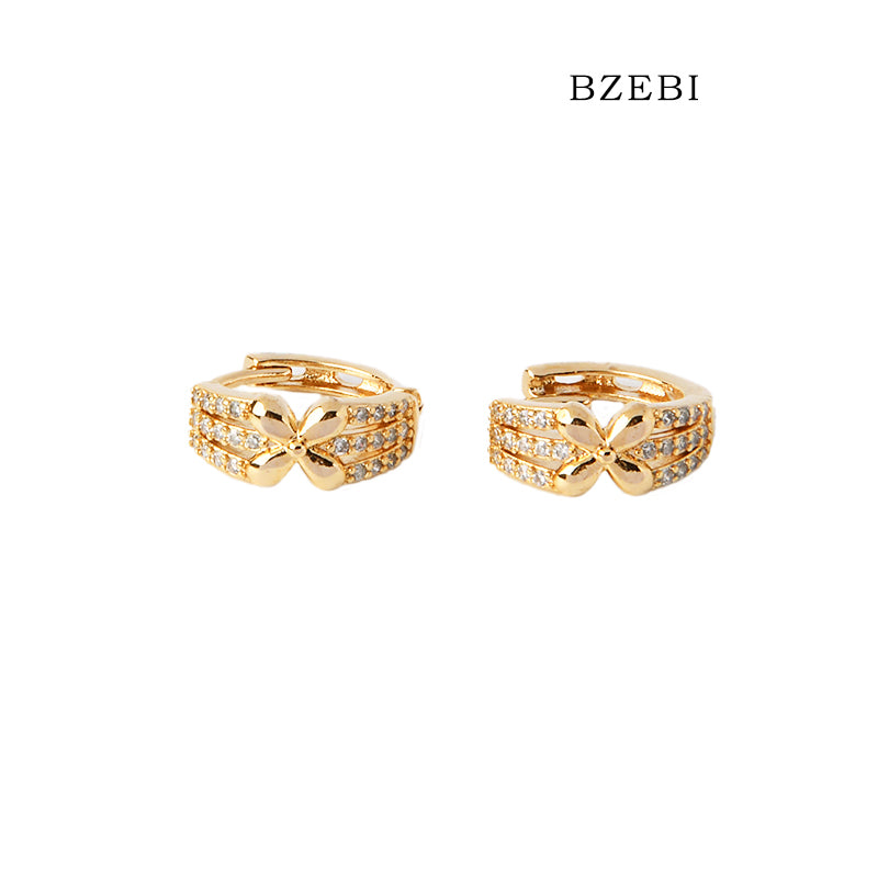 BZEBI 18k Gold Plated Cubic Zirconia Flower Hoop Stud Earrings for Women with Box