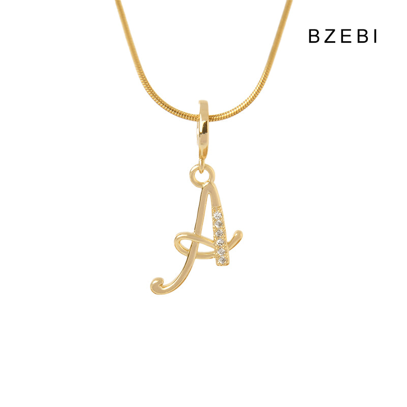 BZEBI 18K Gold Cubic Zirconia Letter A Pendant Necklace