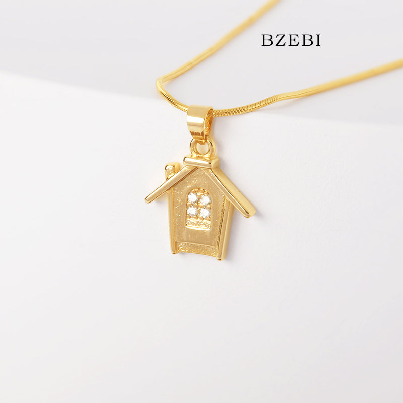 14k light luxury small house necklace