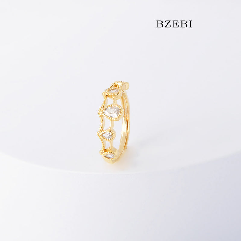 BZEBI 18k Gold Plated Cubic Zirconia Zircon Crown Adjustable Rings for Women with Box