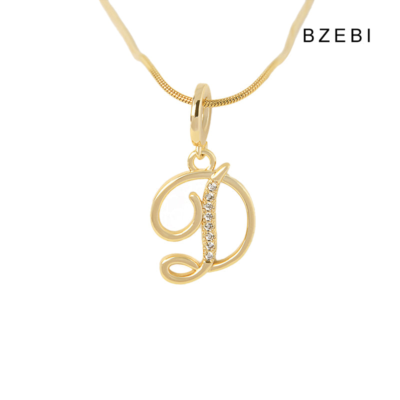 18K Gold Cubic Zirconia Letter D Pendant Necklace