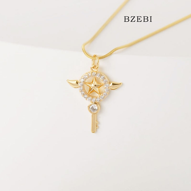 BZEBI 18k Gold Plated Cubic Zirconia Magical Girl Magic Wand Necklace for Women with Box