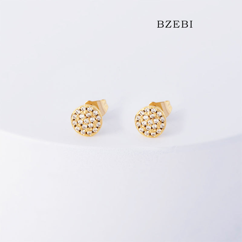 BZEBI 18k Gold Plated Cubic Zirconia Delicate Round Stud Earrings for Women with Box