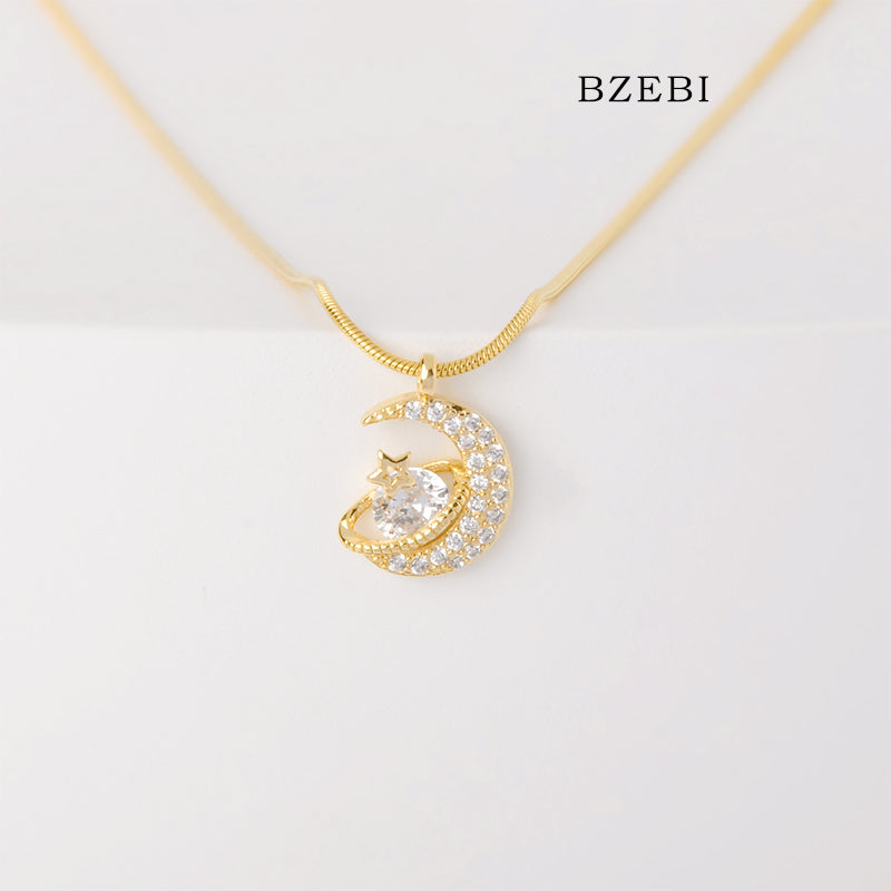 BZEBI 18k Zircon inlaid Mini Star Necklace