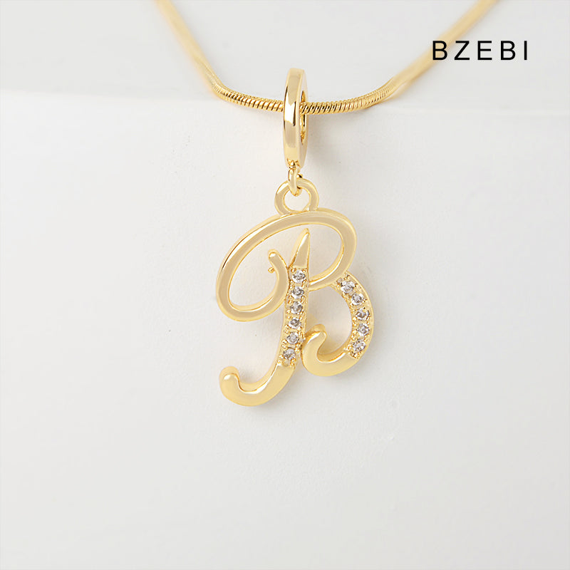 BZEBI 18K Gold Cubic Zirconia Letter B Pendant Necklace