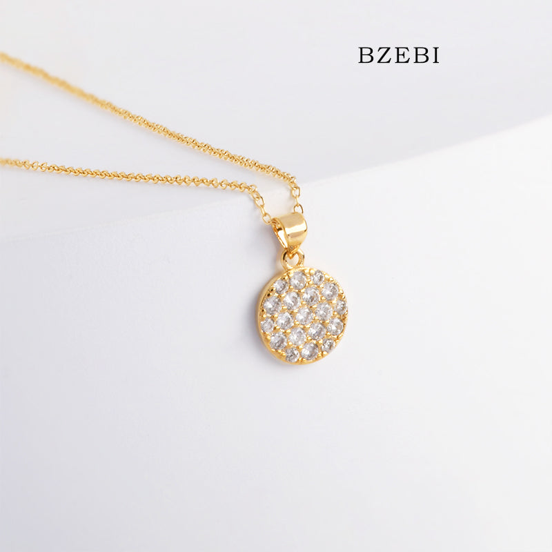 BZEBI 18k Gold Plated Cubic Zirconia Round Zircon Necklace for Women with Box