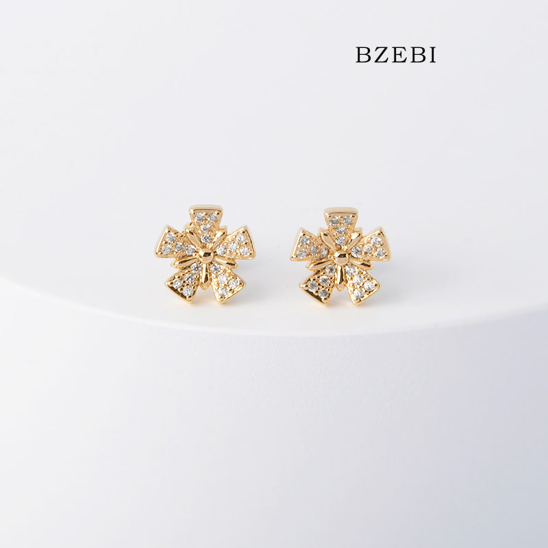 BZEBI 18k Gold Plated Cubic Zirconia Flower Stud Stud Earrings for Women with Box