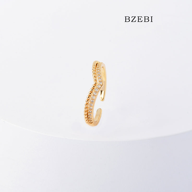 BZEBI 18k Gold Plated Cubic Zirconia V Rings for Women with Box