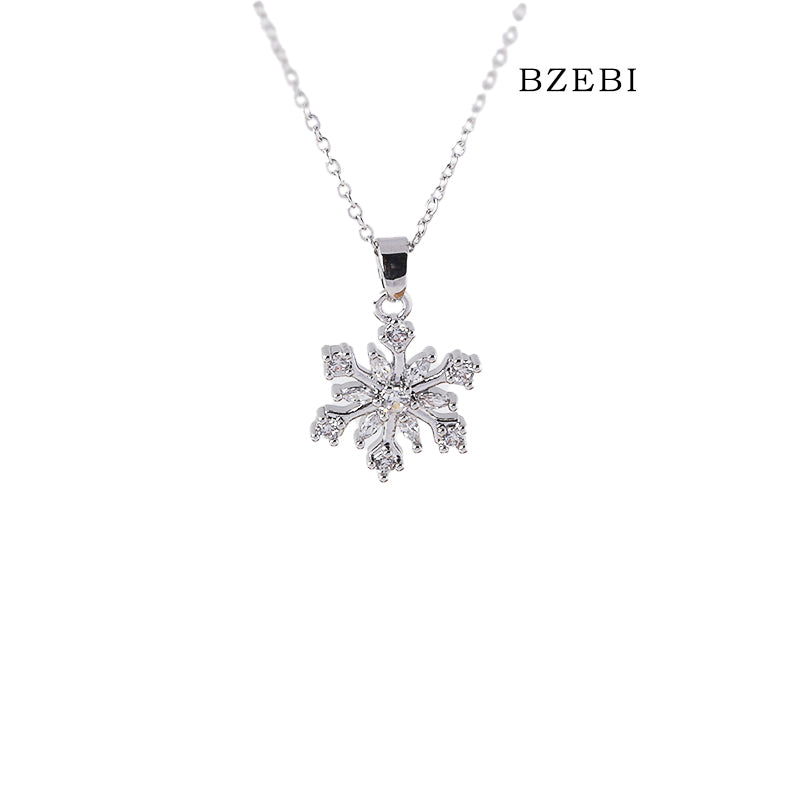 BZEBI 18k Gold Plated Cubic Zirconia Frozen Snowflake Necklace for Women with Box