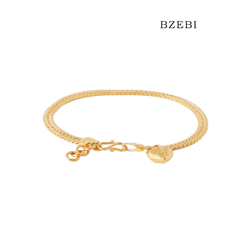 BZEBI 18k Gold Plated Cubic Zirconia Flat Snake Bracelet for Women with Box