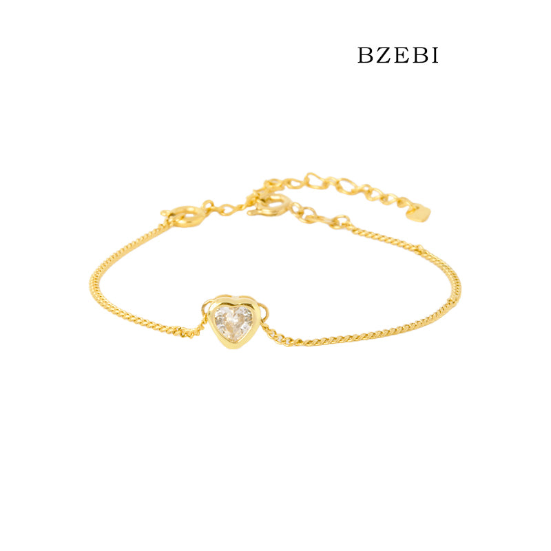 BZEBI Love Pendant 14k Gold Plated Bracelet