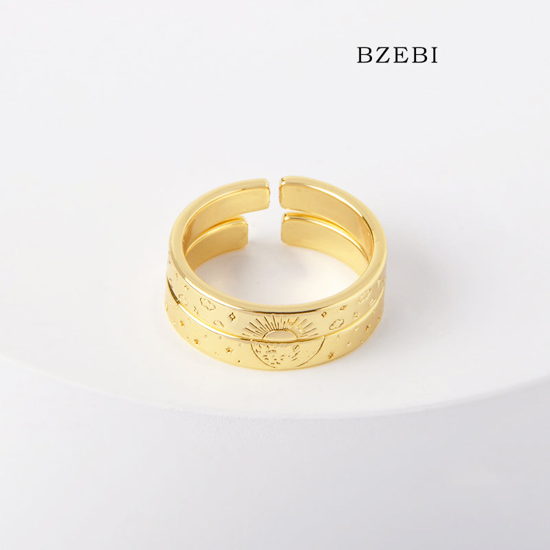 BZEBI 18k Gold Plated Cubic Zirconia Gold Plated Adjustable Couples Rings for Women with Box