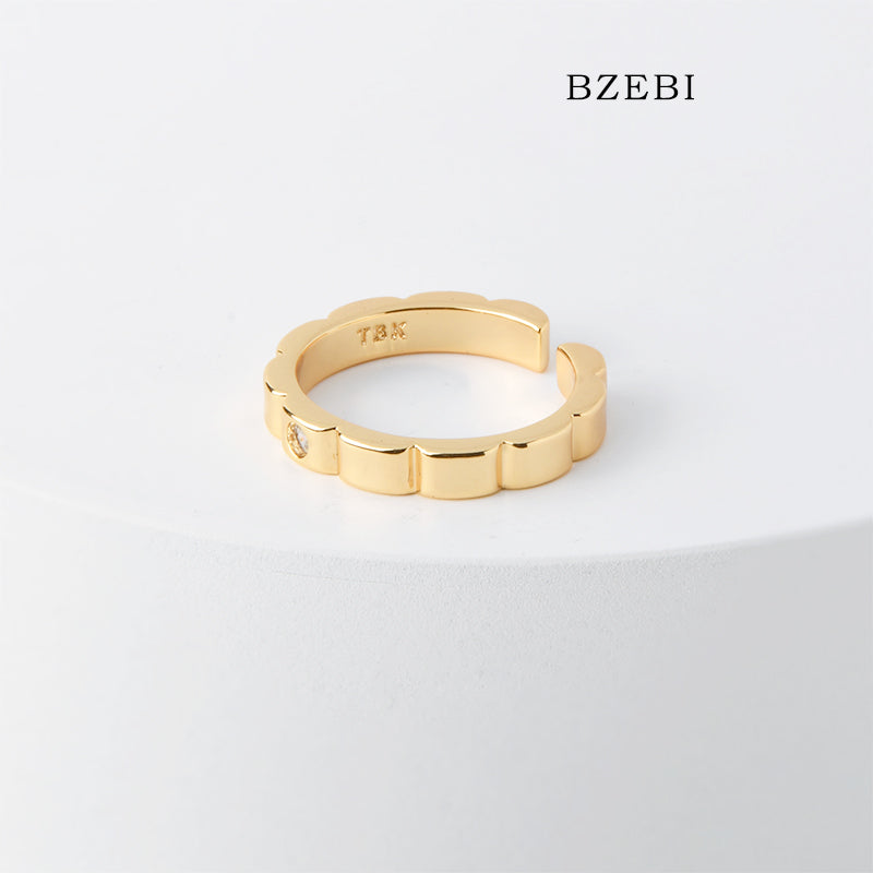 BZEBI 18k Gold Plated Cubic Zirconia Fashion Single Ring for Women with Box