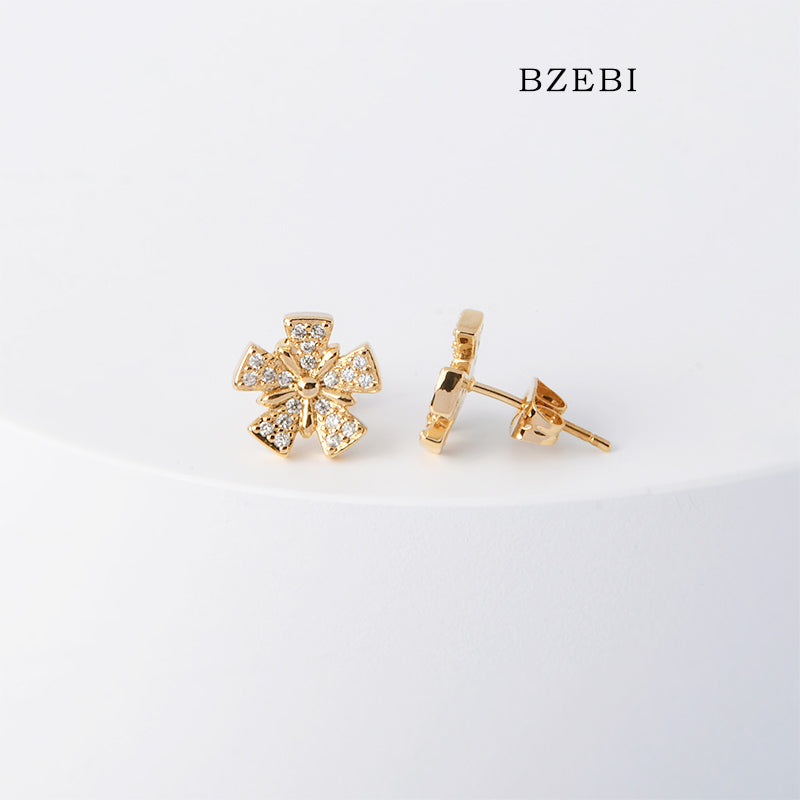 BZEBI 18k Gold Plated Cubic Zirconia Flower Stud Stud Earrings for Women with Box