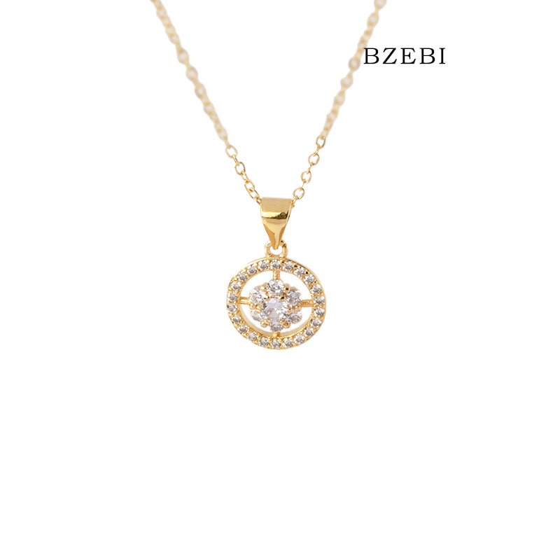 BZEBI 18k Gold Plated Cubic Zirconia Dream Flower Necklace for Women with Box