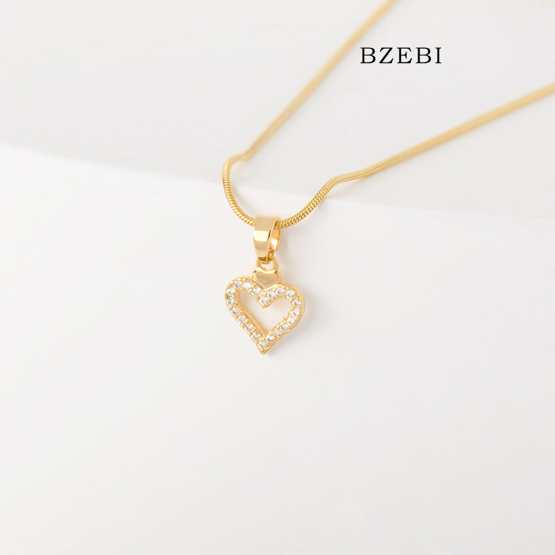 BZEBI 18k Gold Plated Cubic Zirconia gold-plated love Necklace for Women with Box