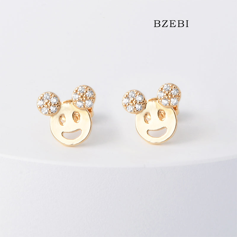 BZEBI 18k Gold Plated Cubic Zirconia Mickey Mouse Stud Stud Earrings for Women with Box